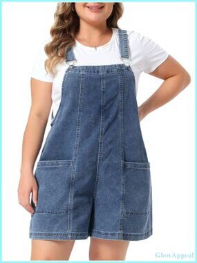 Plus Size Denim Overall Shorts Adjustable Straps Sleeveless Casual